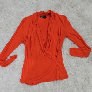 Ralph Lauren Orange Wrap Blouse with V-Neck and Relaxed Fit